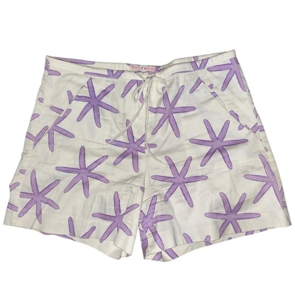 Govango Vintage Women’s 6 White Purple Starfish Printed Cotton High Rise Shorts